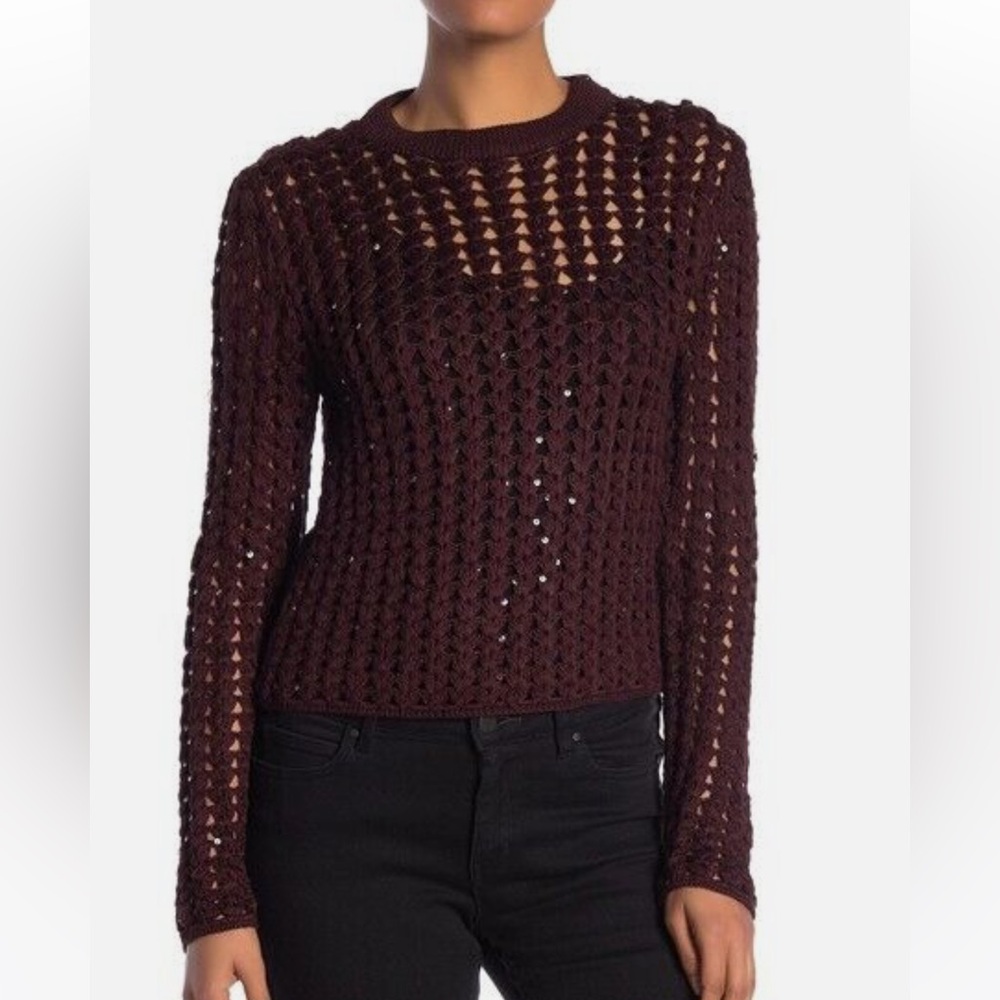 All Saints Brown Alyse Crew Neck Sweater with Chunky embellished Knit